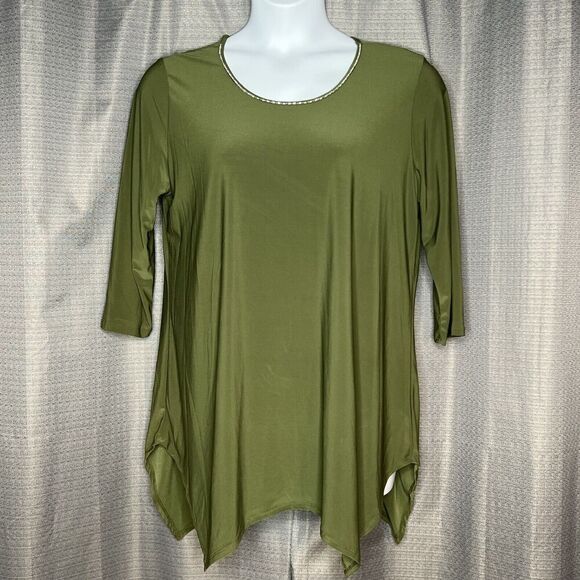 Blossom By P Handkerchief Blouse Army Green 3/4 Sleeves 1X New - Picture 1 of 7